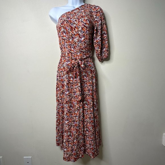 American Eagle Multicolor Floral One Shoulder Belted Midi Dress XS - Picture 2 of 10